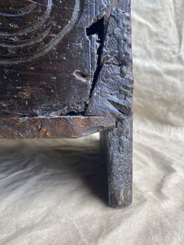 An English antique 17th century six plank oak boarded chest dated 1677
