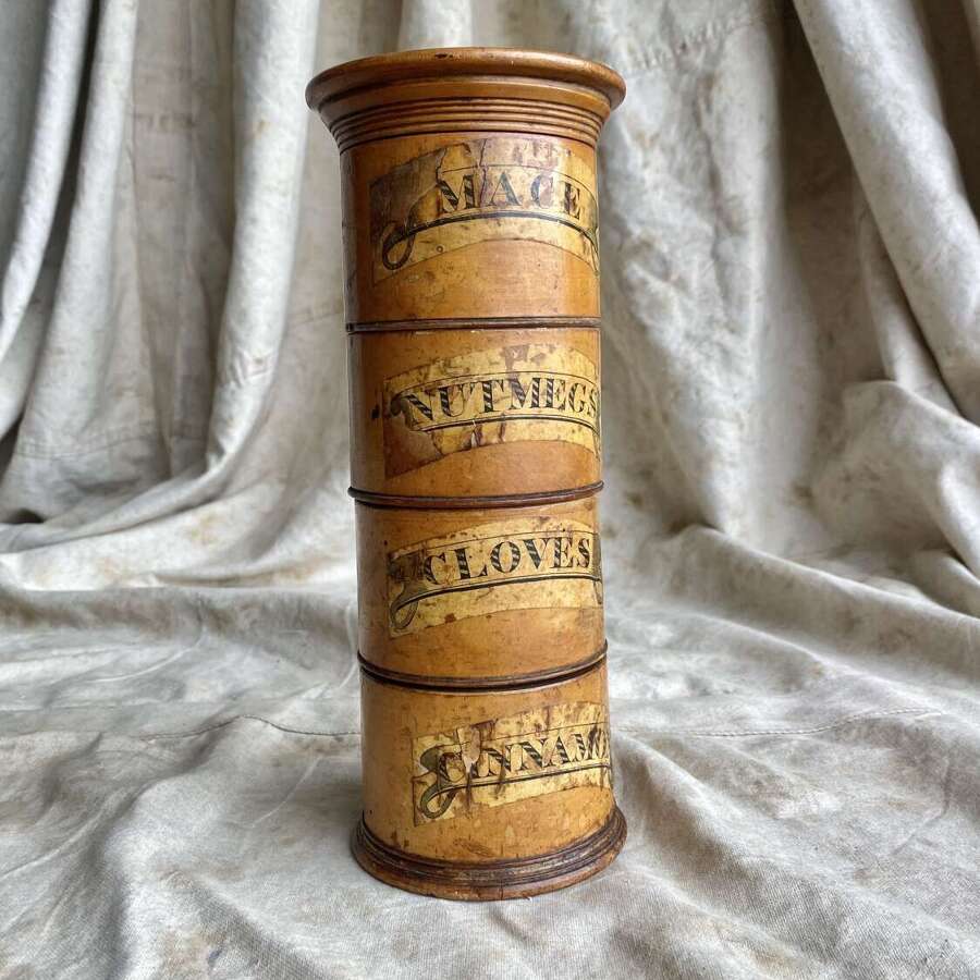 A 19th century antique turned sycamore four tier spice tower