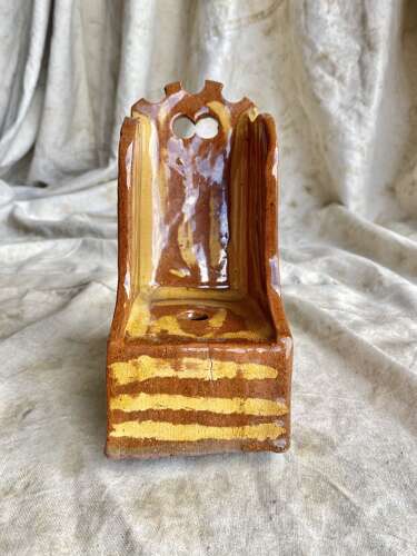 A 19th century antique Yorkshire folk art slipware pottery model of a lambing chair