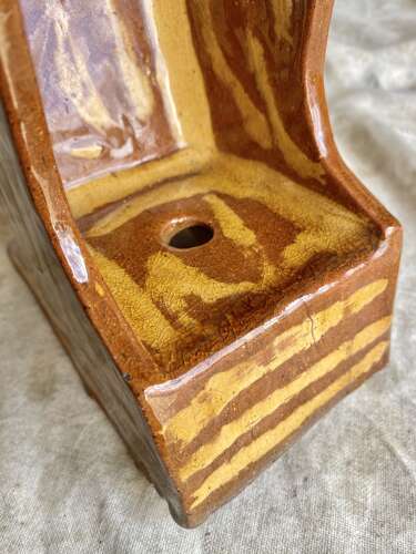 A 19th century antique Yorkshire folk art slipware pottery model of a lambing chair