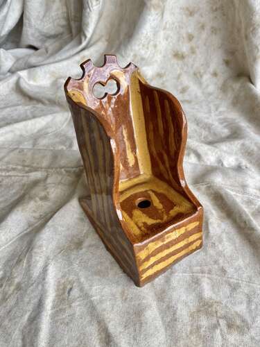 A 19th century antique Yorkshire folk art slipware pottery model of a lambing chair