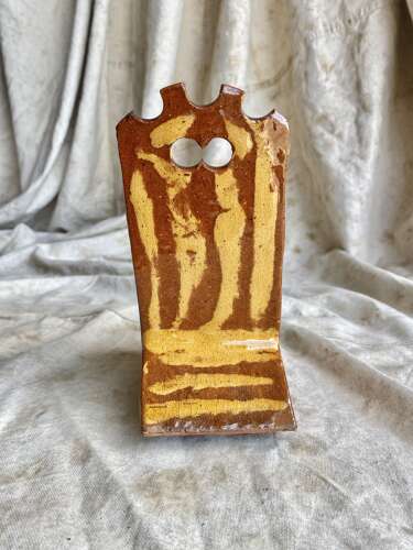 A 19th century antique Yorkshire folk art slipware pottery model of a lambing chair