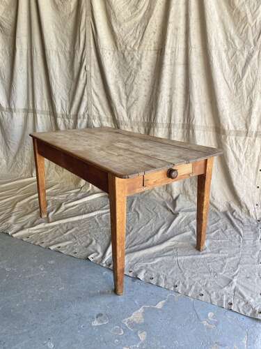 An antique late 19th century pine scrub top kitchen prep table