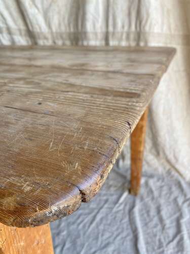 An antique late 19th century pine scrub top kitchen prep table
