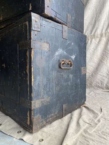 An interesting pair of late 19th century antique pine campaign packing case cupboards