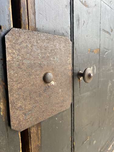 An interesting pair of late 19th century antique pine campaign packing case cupboards