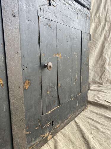 An interesting pair of late 19th century antique pine campaign packing case cupboards