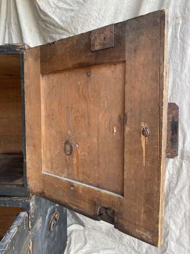 An interesting pair of late 19th century antique pine campaign packing case cupboards