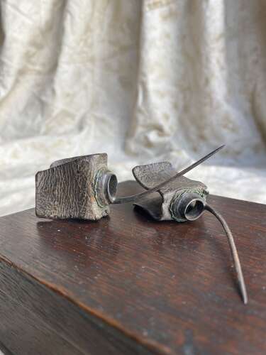 A rare cased set of antique early 19th century cock fighting spurs