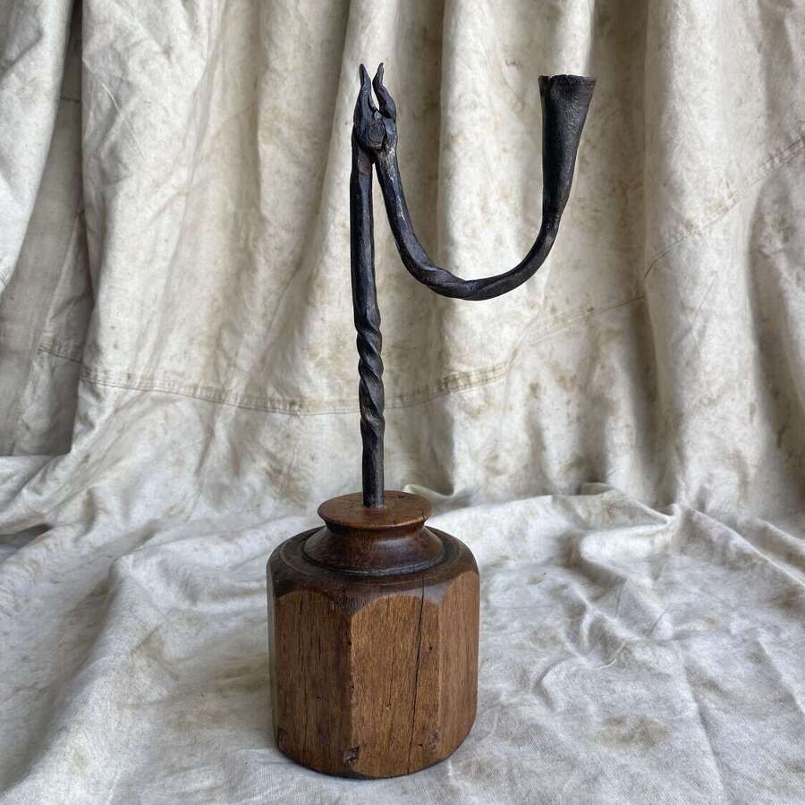 An antique 18th century Welsh wrought iron rushlight