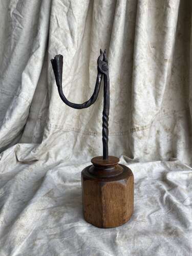 An antique 18th century Welsh wrought iron rushlight