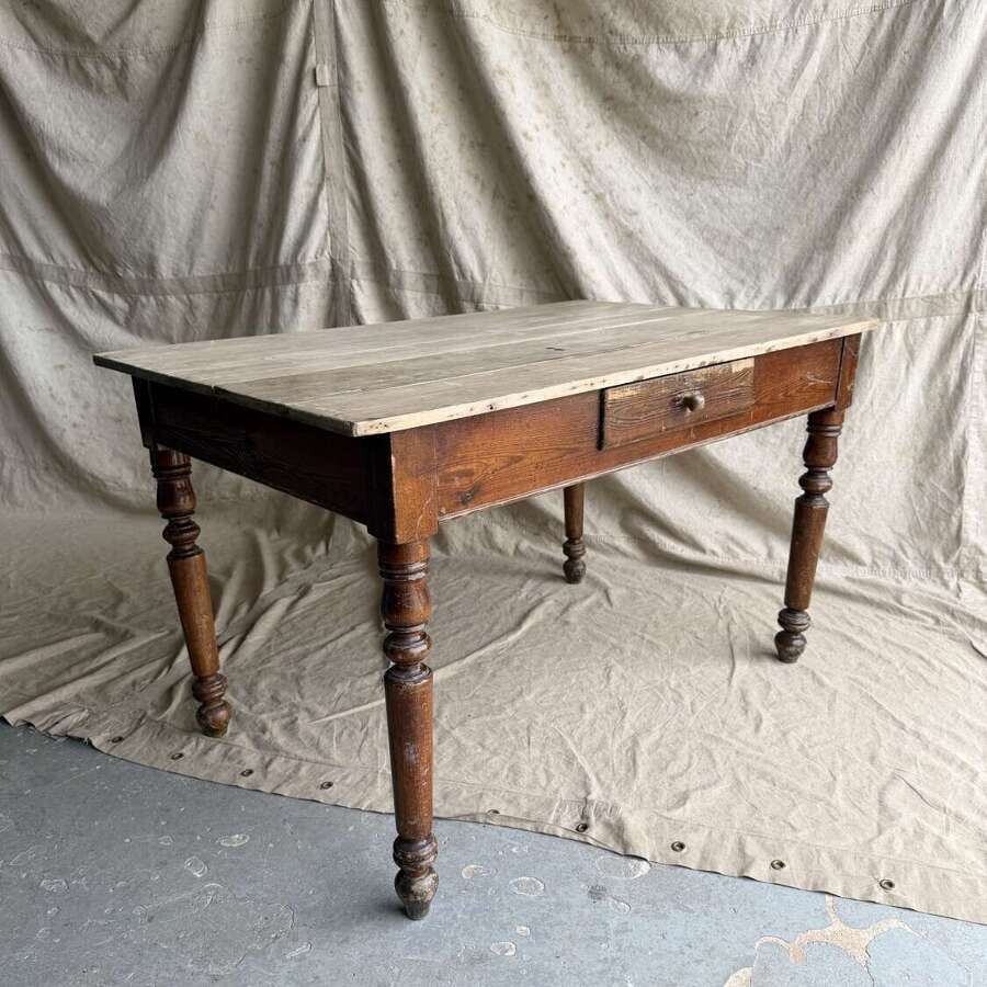 A rustic antique late 19th century French pine kitchen prep table