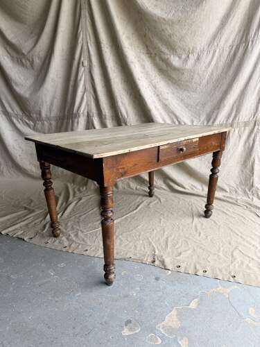 A rustic antique late 19th century French pine kitchen prep table
