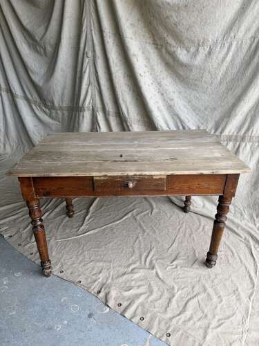 A rustic antique late 19th century French pine kitchen prep table