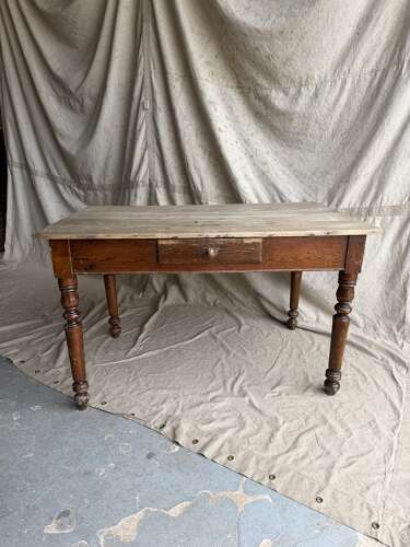 A rustic antique late 19th century French pine kitchen prep table