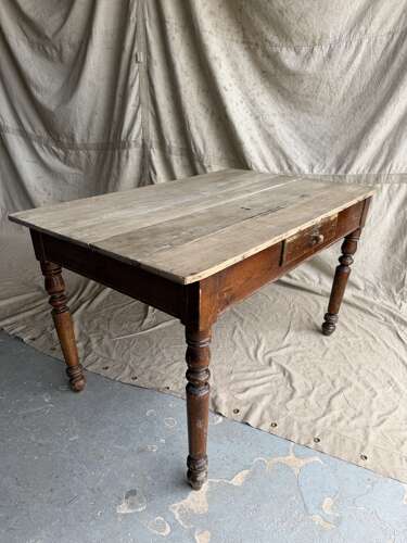 A rustic antique late 19th century French pine kitchen prep table
