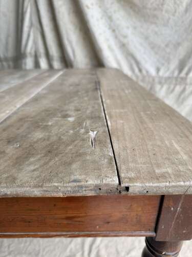 A rustic antique late 19th century French pine kitchen prep table