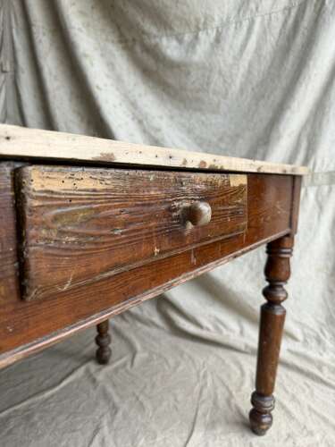 A rustic antique late 19th century French pine kitchen prep table