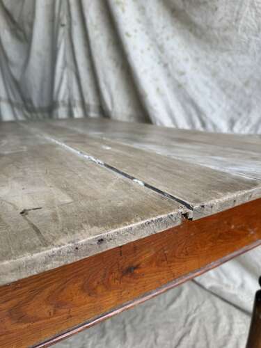 A rustic antique late 19th century French pine kitchen prep table
