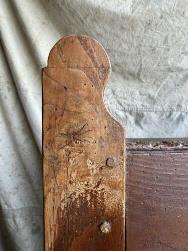 A Georgian Welsh antique elm and pine settle in original painted finish