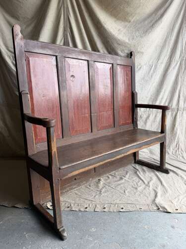 A Georgian Welsh antique elm and pine settle in original painted finish