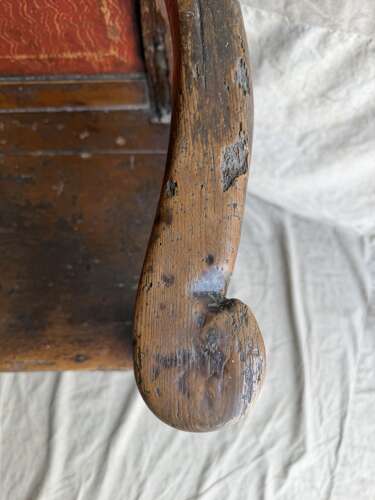 A Georgian Welsh antique elm and pine settle in original painted finish