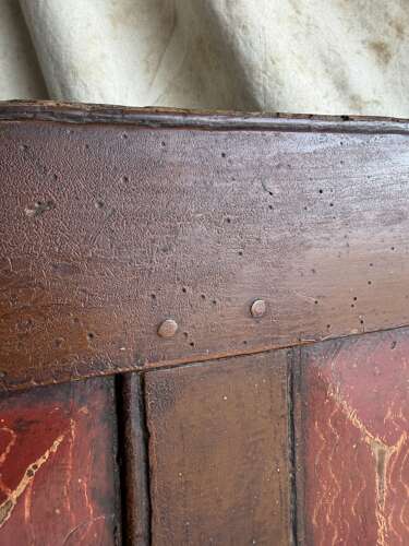 A Georgian Welsh antique elm and pine settle in original painted finish