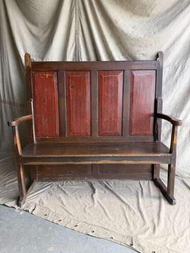 A Georgian Welsh antique elm and pine settle in original painted finish