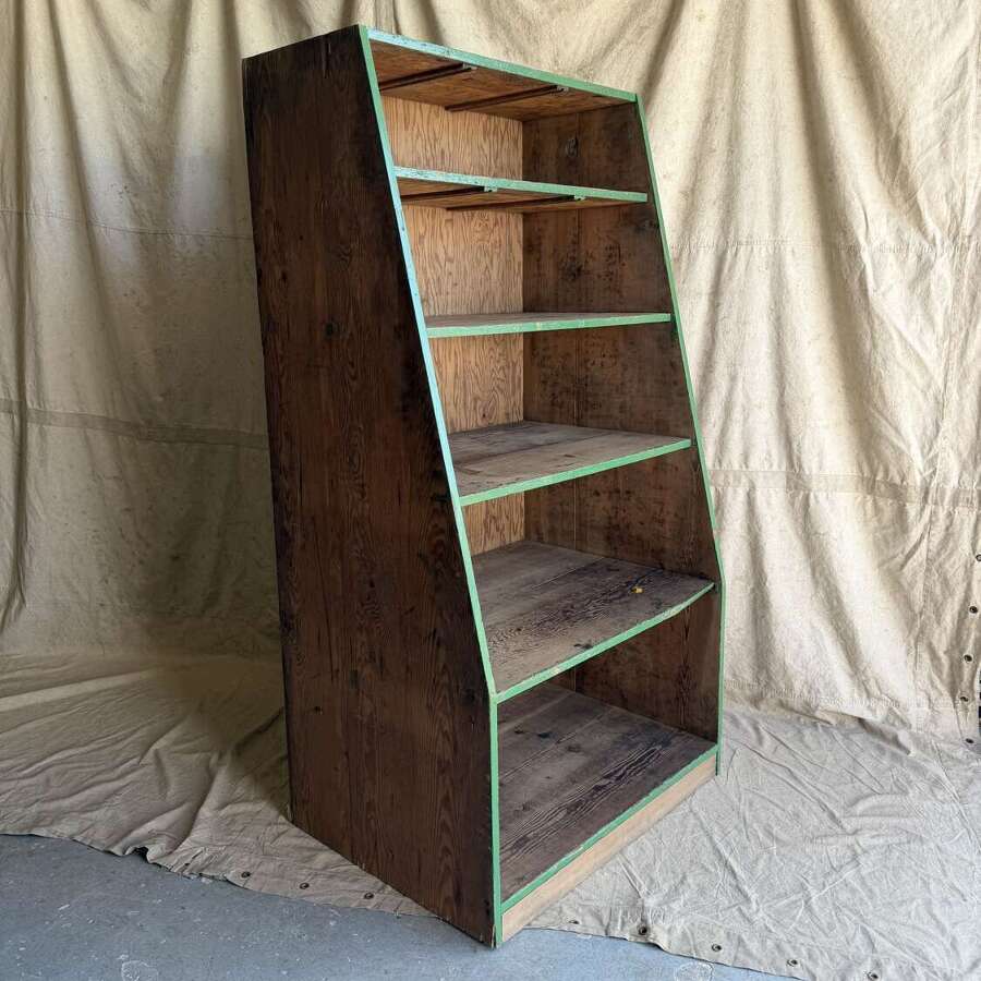 A large WW2 era 1940s vintage heavy duty pine shop display unit