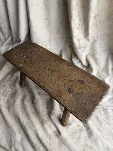 A rare Welsh primitive Georgian antique vernacular elm hearth stool