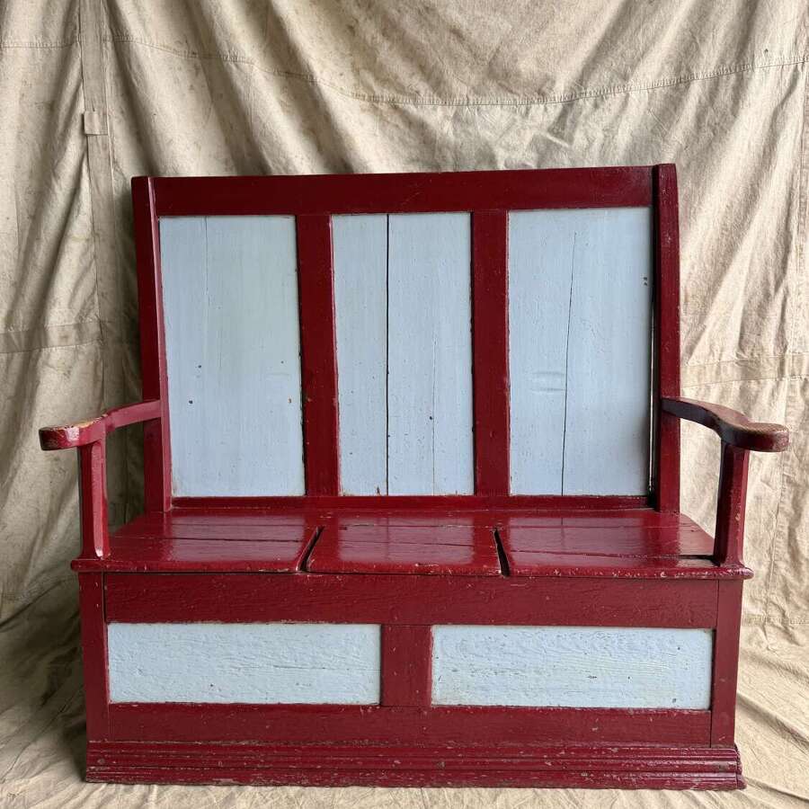 A traditional Welsh 19th century antique painted box settle