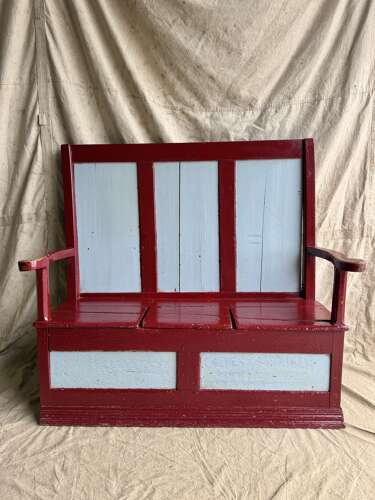 A traditional Welsh 19th century antique painted box settle