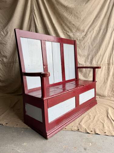 A traditional Welsh 19th century antique painted box settle