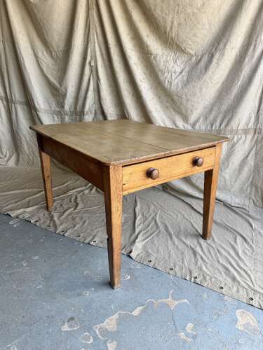 An antique late 19th century pine scrub top kitchen prep table