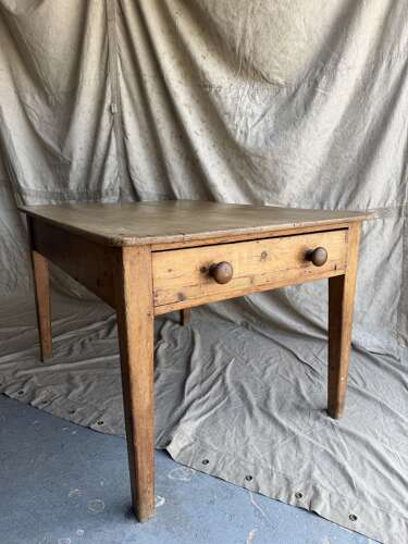 An antique late 19th century pine scrub top kitchen prep table