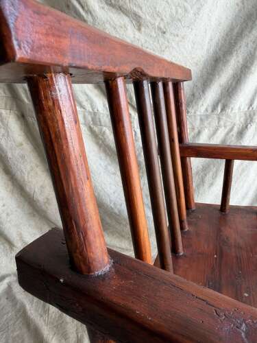 A rustic 1940s Irish vernacular pine famine hedge row chair
