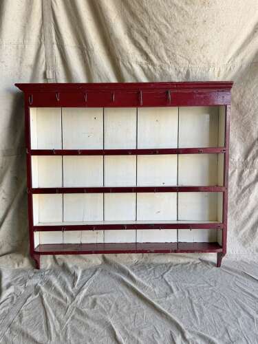 An antique 19th century Welsh painted pine wall hanging plate rack