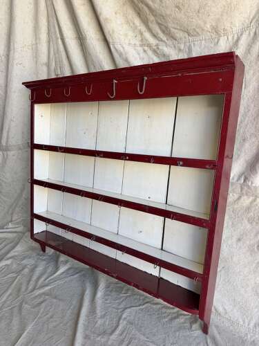 An antique 19th century Welsh painted pine wall hanging plate rack