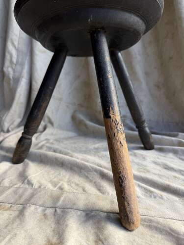 An antique early 20th century Welsh pole lathe turned dairy stool Xmas 1911