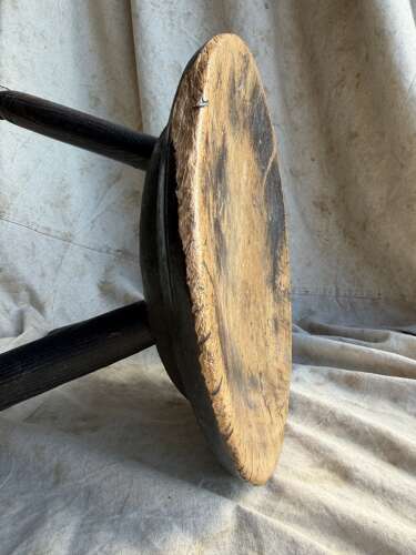 An antique early 20th century Welsh pole lathe turned dairy stool Xmas 1911
