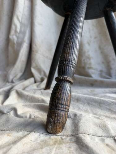 An antique early 20th century Welsh pole lathe turned dairy stool Xmas 1911