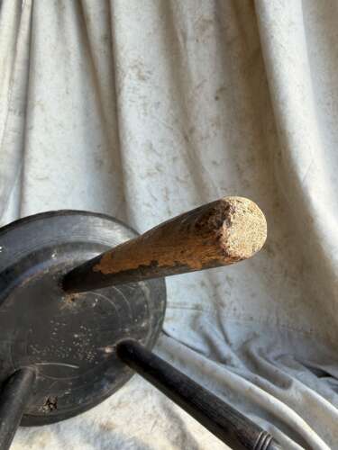 An antique early 20th century Welsh pole lathe turned dairy stool Xmas 1911